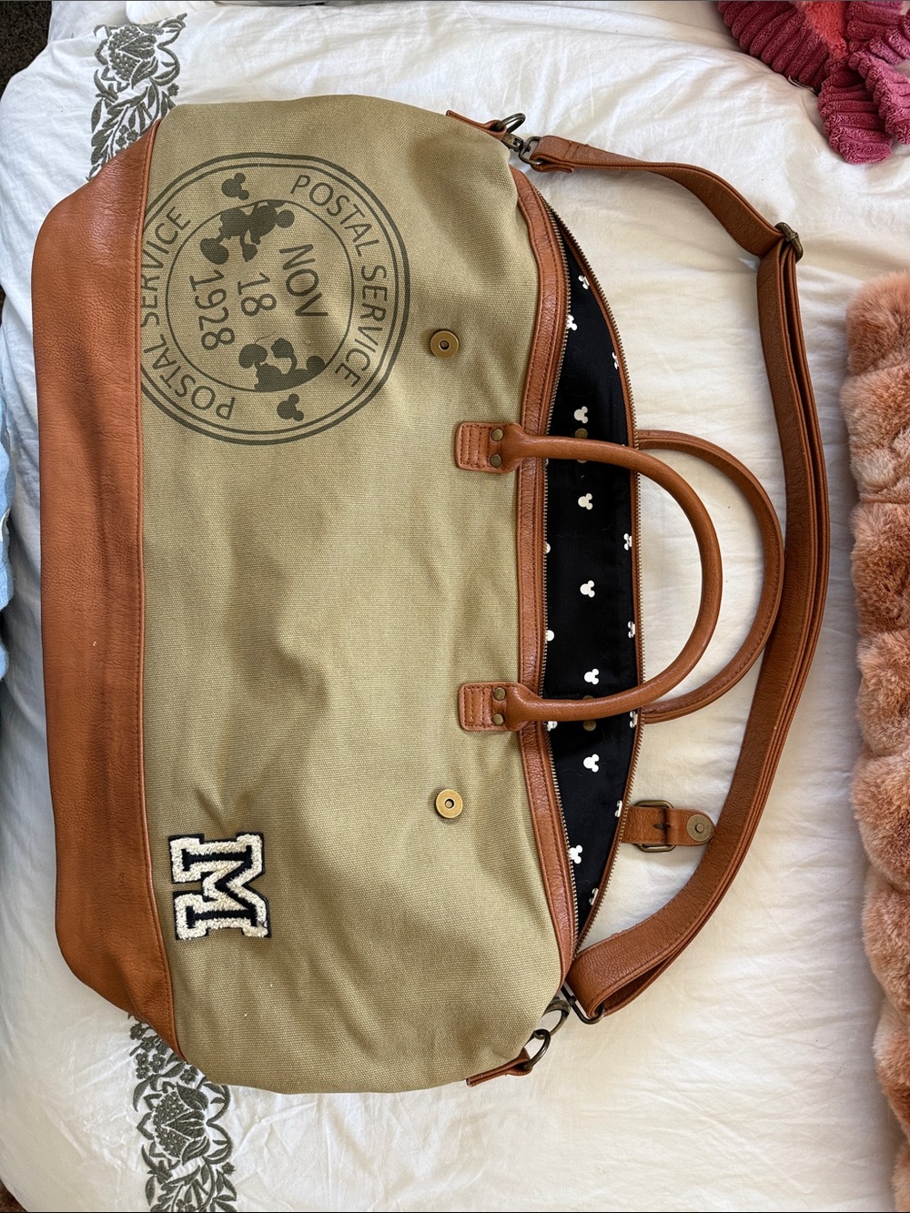 Loungefly Tan & Brown Mickey Postal Service Travel Bag